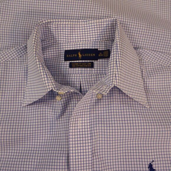 Polo Ralph Lauren Men Dress Shirt Sz 16 Custom Fit Button Up Blue White Check LS - Picture 8 of 11